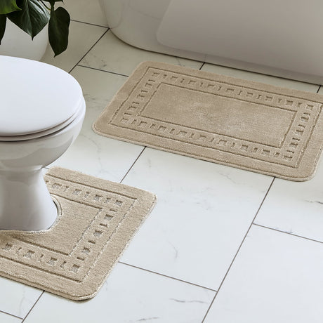 Catherine Lansfield Armoni 2 Piece Bath Mat and Pedestal Bathroom Set - Armoni Natural Bath Set