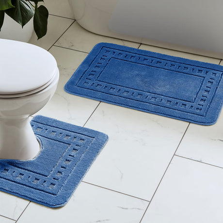 Catherine Lansfield Armoni 2 Piece Bath Mat and Pedestal Bathroom Set - Armoni Navy Bath Set