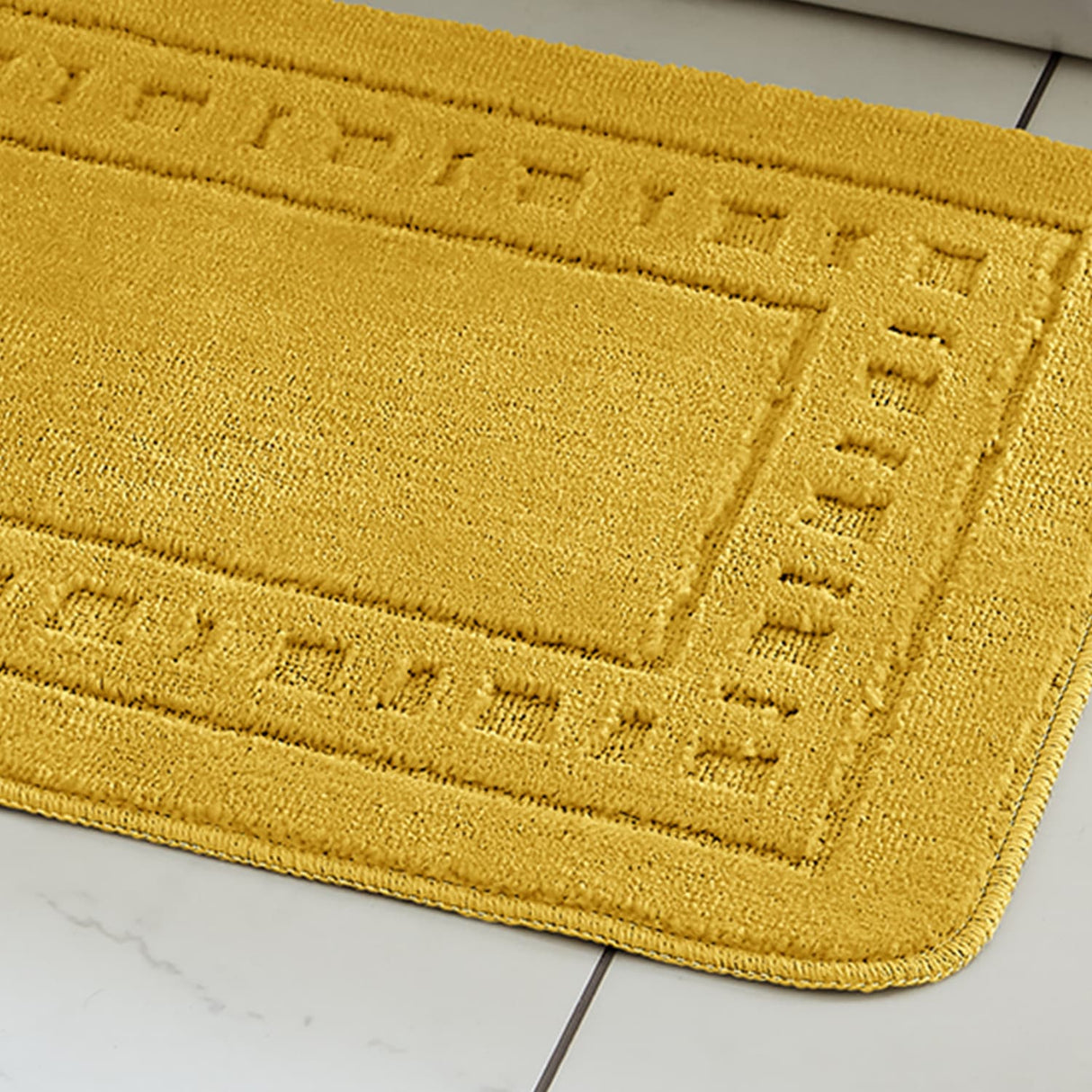 Catherine Lansfield Armoni 2 Piece Bath Mat and Pedestal Bathroom Set - Armoni Ochre Bath Set