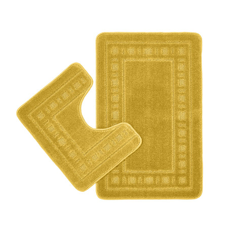 Catherine Lansfield Armoni 2 Piece Bath Mat and Pedestal Bathroom Set - Armoni Ochre Bath Set
