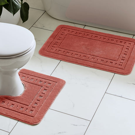 Catherine Lansfield Armoni 2 Piece Bath Mat and Pedestal Bathroom Set - Armoni Terracotta Bath Set