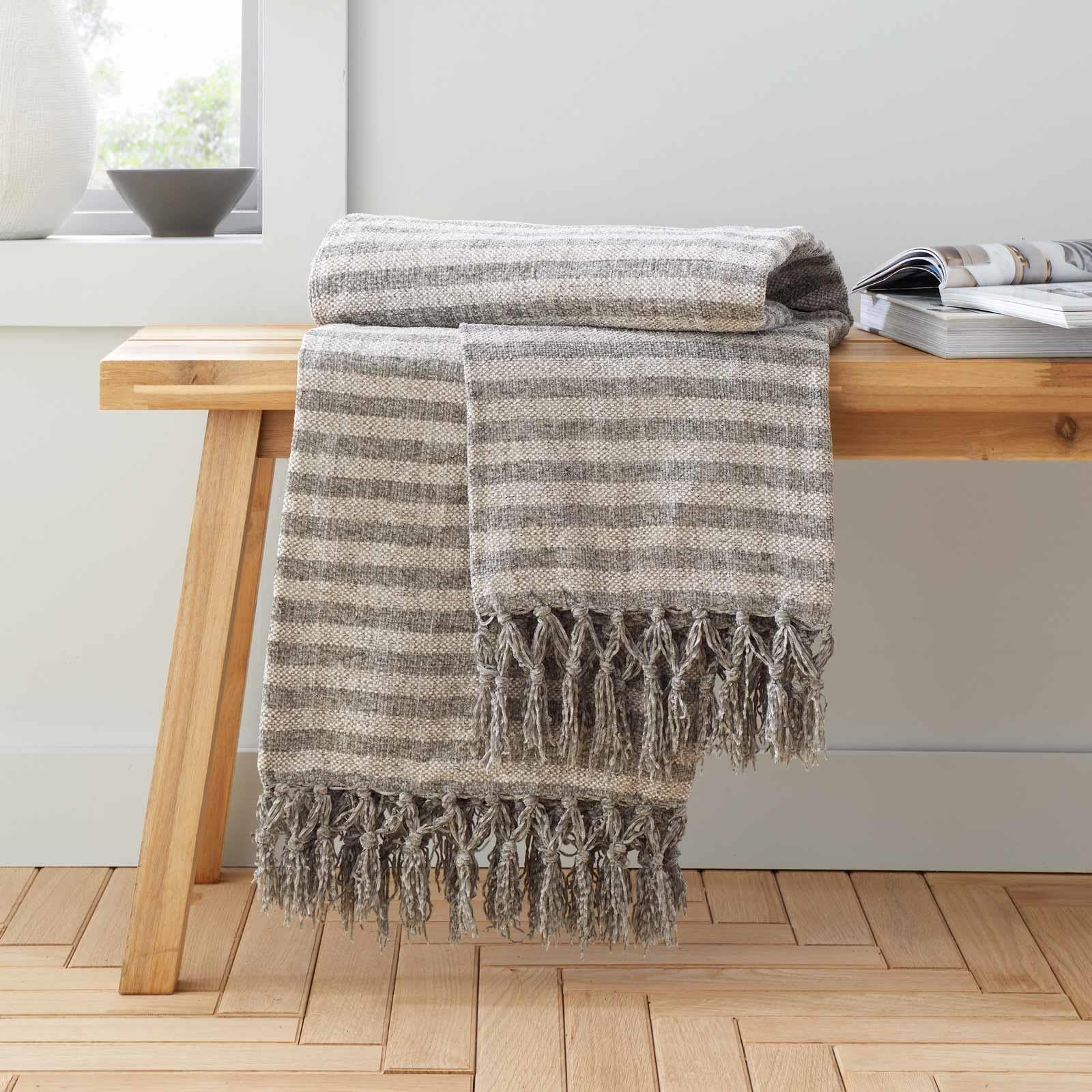 DII Striped Throw Decke Urban Cityscape – 50 X 60 Cm, Schwarz – Baumwolle Mit Fransen
