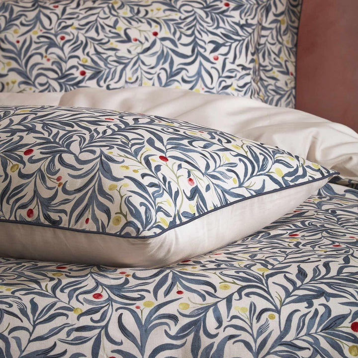 Malory Leaf Cotton Slub Navy Pillowcase Pair - Ideal