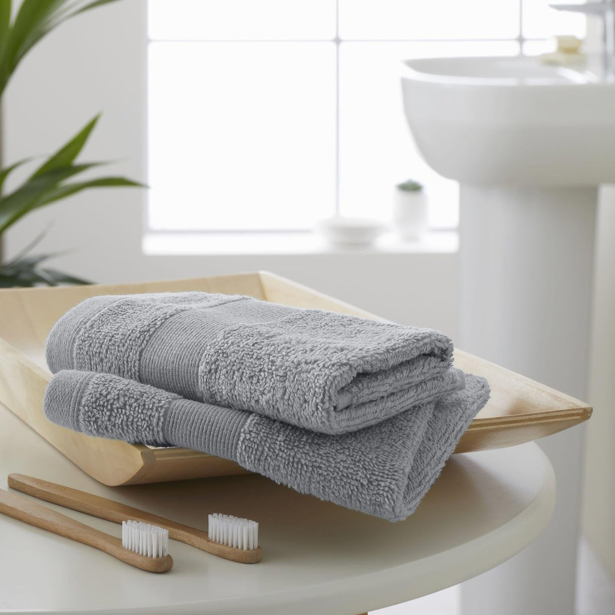 Catherine Lansfield Anti-Bacterial Face Cloth Towel Pair - Silver