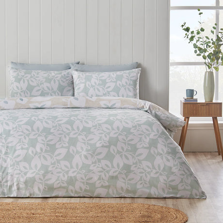 Catherine Lansfield Inga Leaf Reversible Duvet Cover Set with Pillowcase