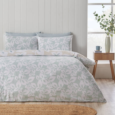 Catherine Lansfield Inga Leaf Duvet Cover Set - Inga Leaf Natural Duvet Set