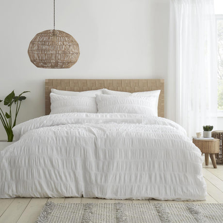 Catherine Lansfield Seersucker Duvet Cover Set - White
