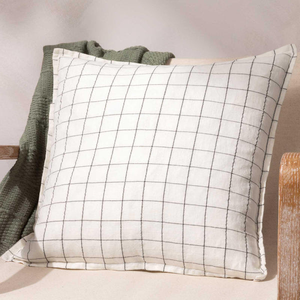 Linen Grid Check Cushion Cover Ecru