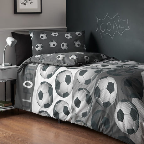 Catherine Lansfield Football Duvet Cover Set - Football Grey Duvet Set (Without Accessories)