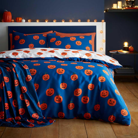 Catherine Lansfield Autumn Pumpkins Halloween Duvet Cover Set - White