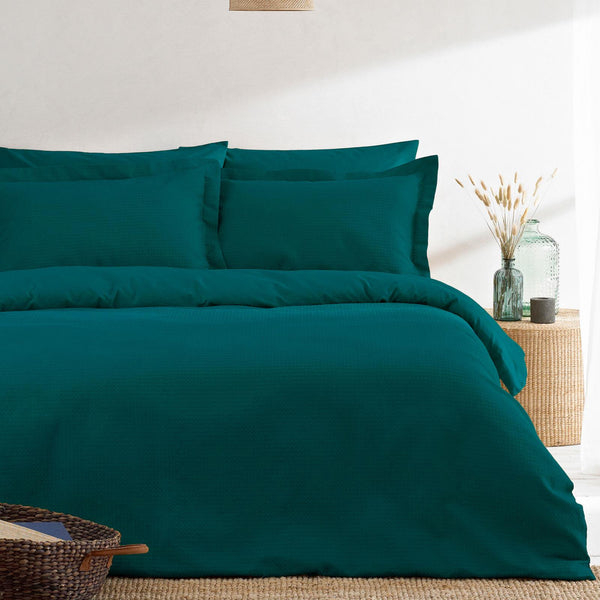 Waffle Textured Cotton Teal Duvet Cover Set King