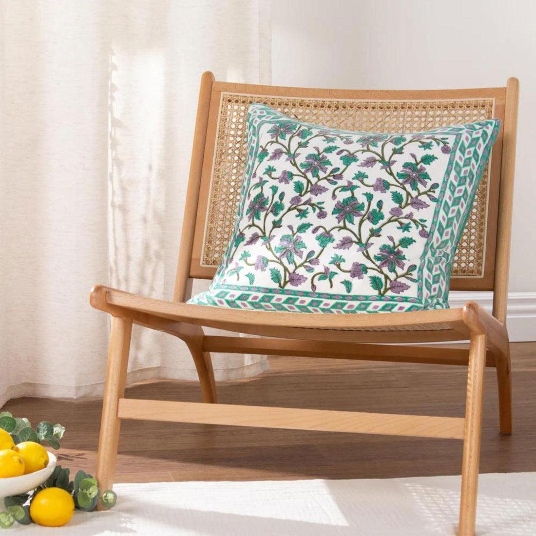 Mentera 100% Cotton Velvet Oasis Green + Lilac Cushion Cover 50cm x 50cm
