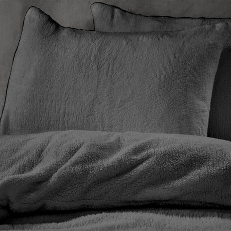 Sherpa Teddy Fleece Charcoal Duvet Cover Set