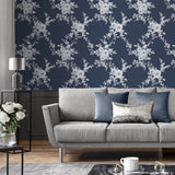 Catherine Lansfield Canterbury Floral Wallpaper Cream - Canterbury Navy Wallpaper Image 1