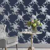Catherine Lansfield Canterbury Floral Wallpaper Cream - Canterbury Navy Wallpaper Image 2