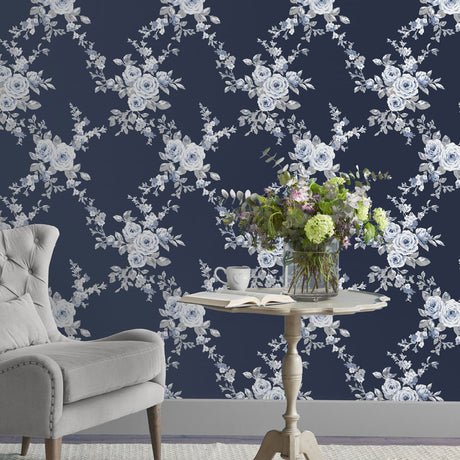 Catherine Lansfield Canterbury Floral Wallpaper Cream - Canterbury Navy Wallpaper Image 2