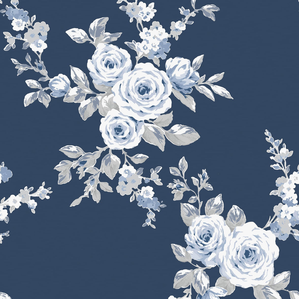 Catherine Lansfield Canterbury Floral Wallpaper Cream - Canterbury Navy Wallpaper Image 3