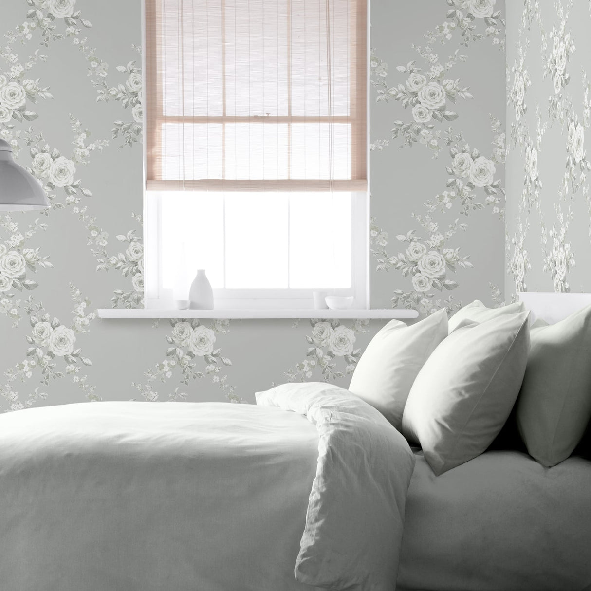Catherine Lansfield Canterbury Floral Wallpaper Cream - Canterbury Sage Green Wallpaper