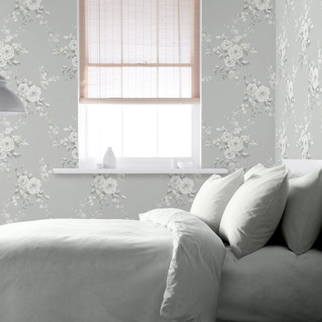 Catherine Lansfield Canterbury Floral Wallpaper Cream - Canterbury Sage Green Wallpaper