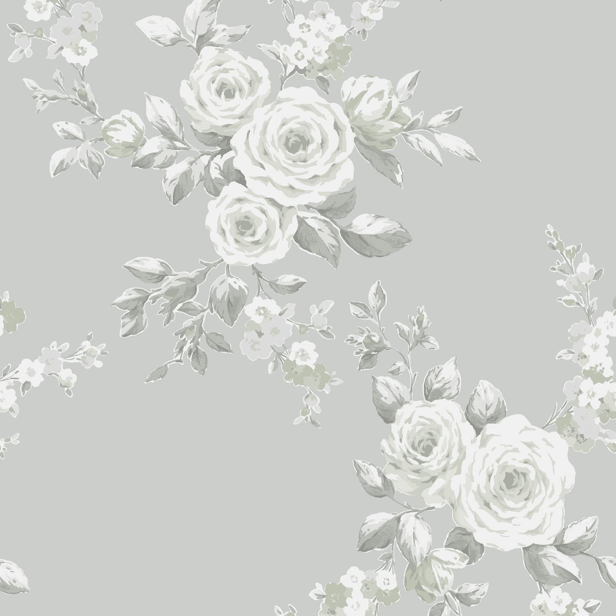 Catherine Lansfield Canterbury Floral Wallpaper Cream - Canterbury Sage Green Wallpaper