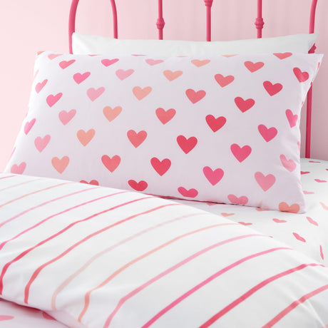 Catherine Lansfield Hearts & Stripes Twin Pack Kids Duvet Cover Set 3