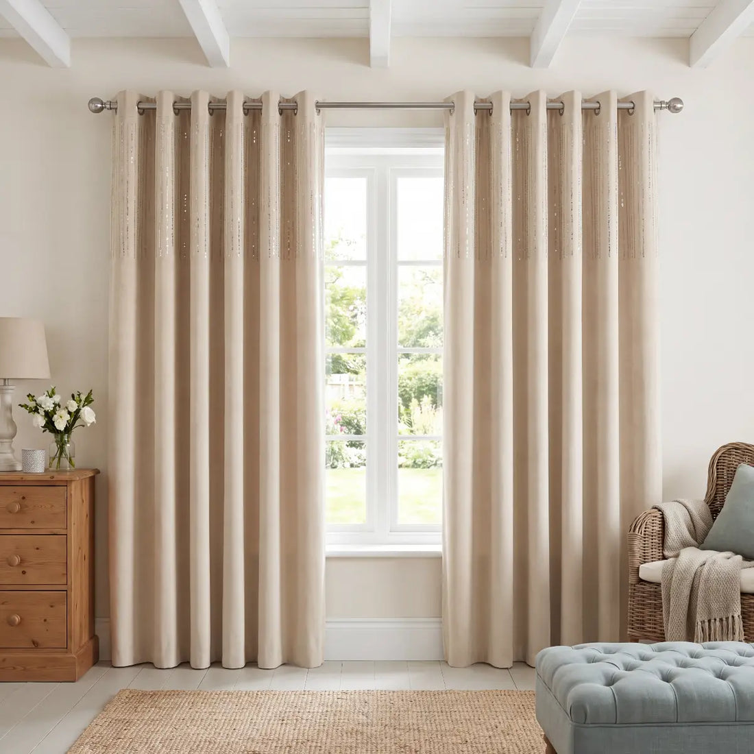 Diamondo Cream Velvet Thermal Blackout Eyelet Curtains