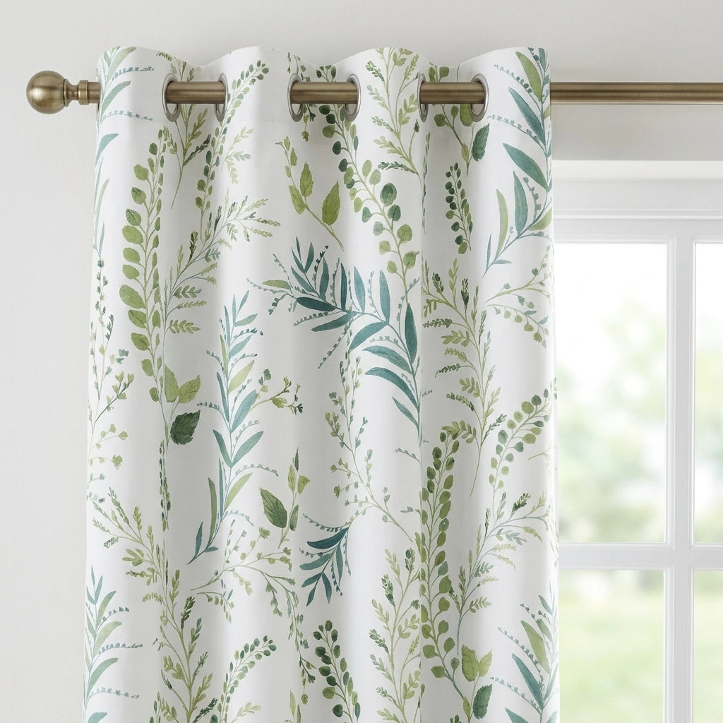 Fernworthy Green Leaf Print Ready Made Eyelet Curtains 2