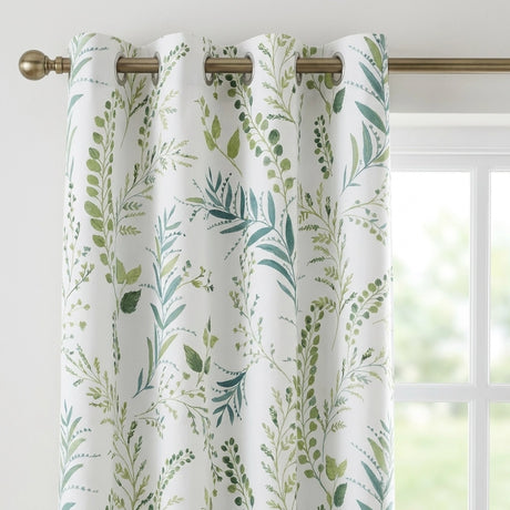Fernworthy Green Leaf Print Ready Made Eyelet Curtains 2
