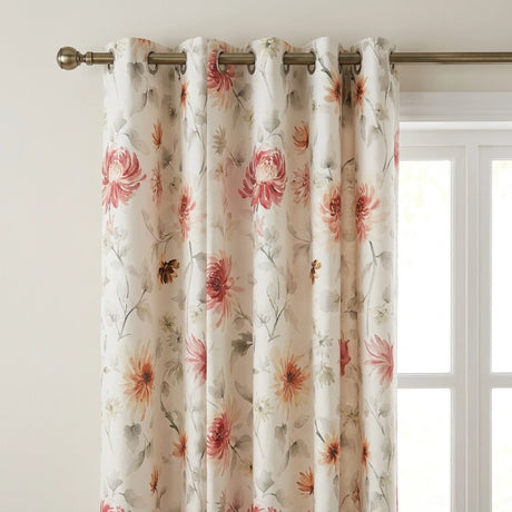 Nadia Floral Beige Eyelet Curtains Ready Made 2