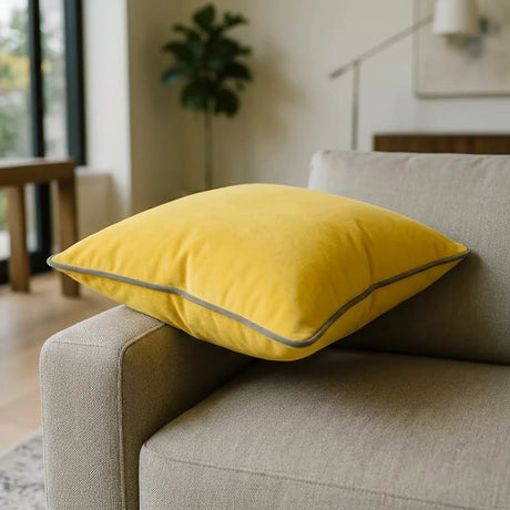 Piped Velvet Ochre / Silver Cushion Cover s 43cm x 43cm 43x43cm