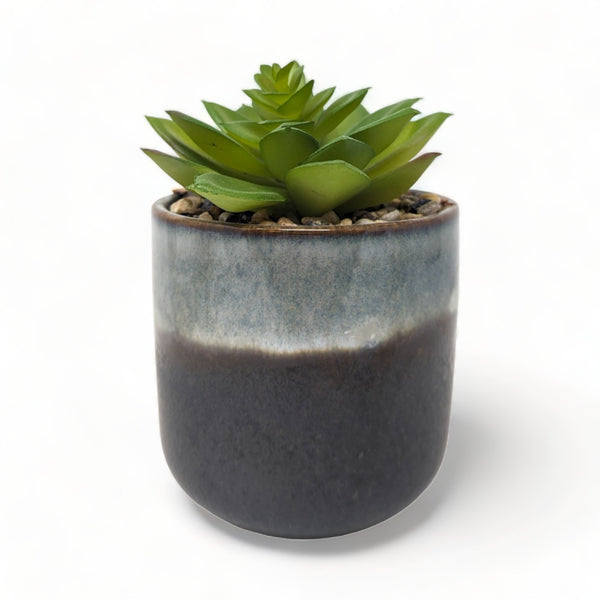 Green Artificial Succulent in Grey Glaze Pot