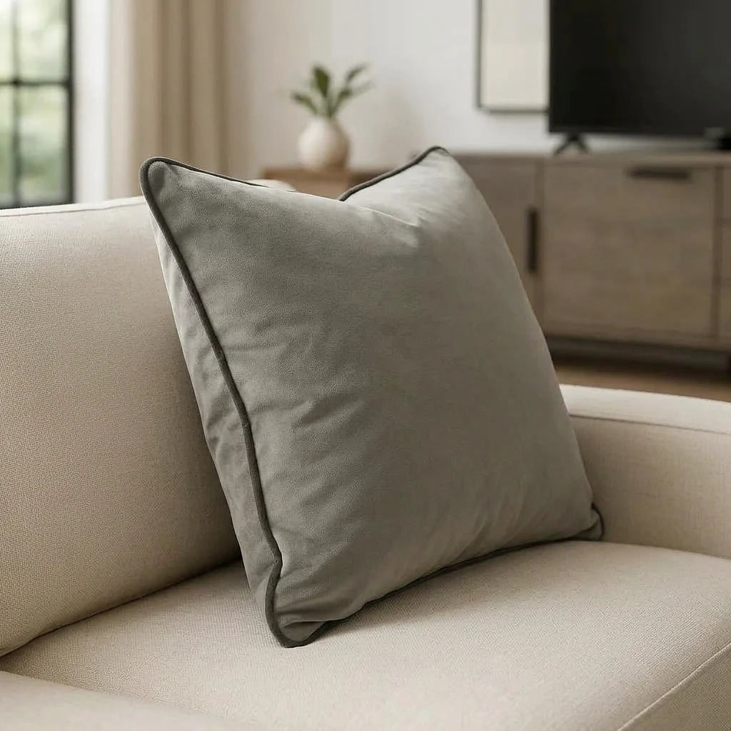 Piped Velvet Charcoal / Silver Cushion Cover s 43cm x 43cm 43x43cm