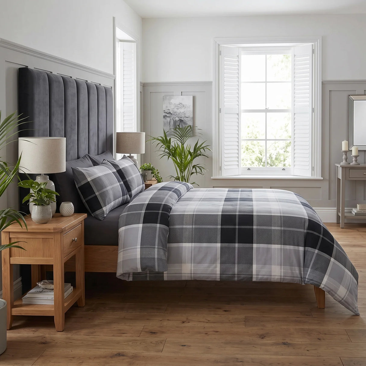 Argyle Silver Grey Duvet Cover Bedding Set