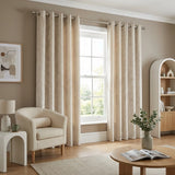 Crushed Velvet Eyelet Curtains - Cream