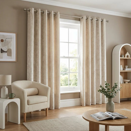 Crushed Velvet Eyelet Curtains - Cream
