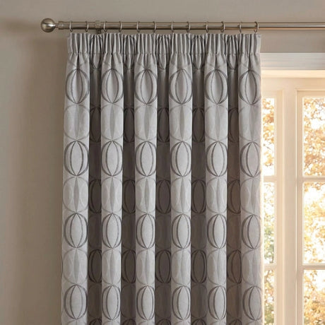 Omega Geometric Jacquard Lined Tape Top Curtains Silver 2