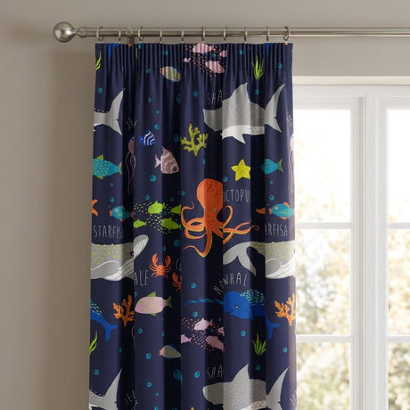 Sea Life Kids Tape Top Pencil Pleat Curtains Ready Made 2