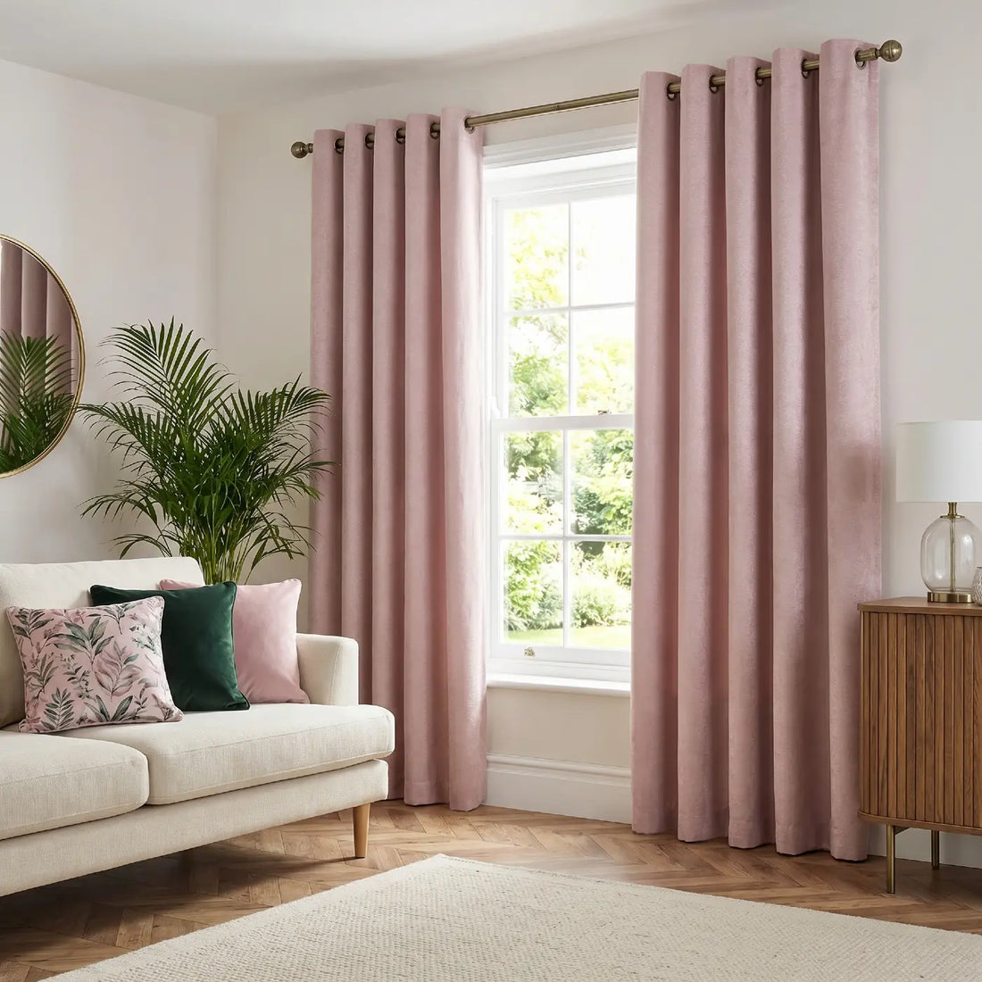 Lined Pink Chenille Thermal Blackout Eyelet Curtains