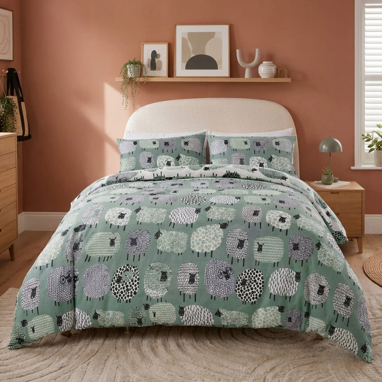 Dotty Sheep Polycotton Duvet Cover Set - Duck Egg