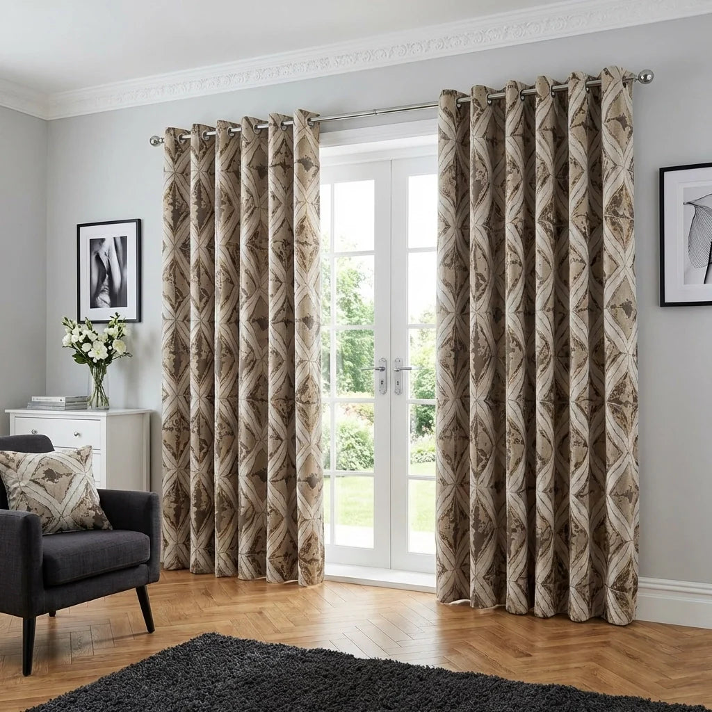 Matrix Cream / Gold Eyelet Curtains