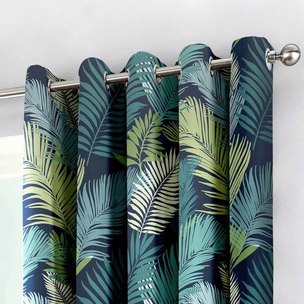 Tropical Palm Eyelet Curtains Teal