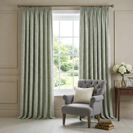 Aveline Floral Pencil Pleat Ready Made Curtains Green & Grey 1