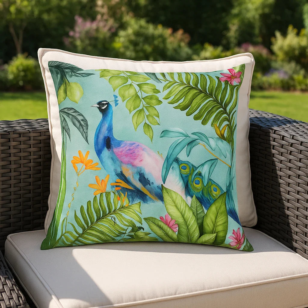 Peacock Outdoor Multicolour Cushion Cover 43cm x 43cm