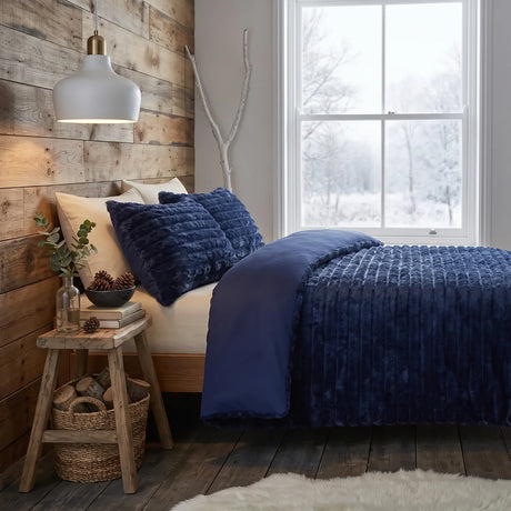 Rabbit Faux Fur Midnight Blue Duvet Cover Bedding Set