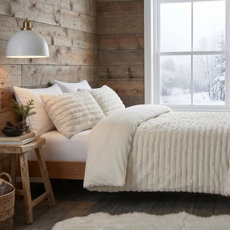 Rabbit Faux Fur Vanilla Duvet Cover Bedding Set