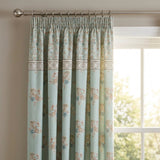 Lorena Patchwork Floral Duck Egg Pencil Pleat Curtains 2