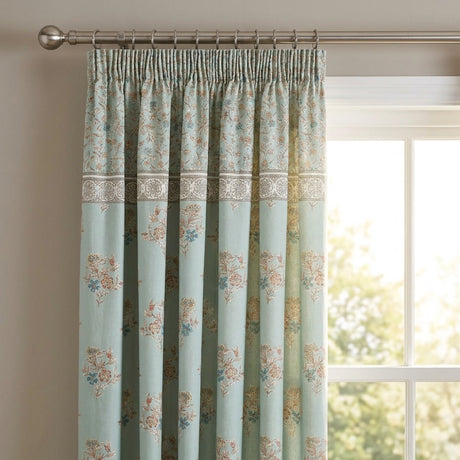 Lorena Patchwork Floral Duck Egg Pencil Pleat Curtains 2