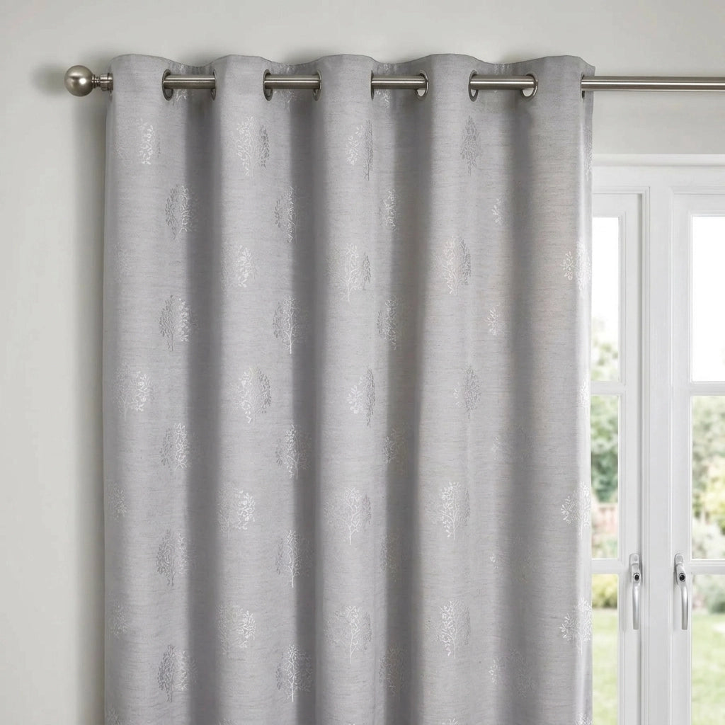 Harvest Jacquard Silver Ready Made Eyelet Curtains 2