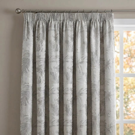 Fiji Jacquard Palm Lined Tape Top Curtains Silver 2
