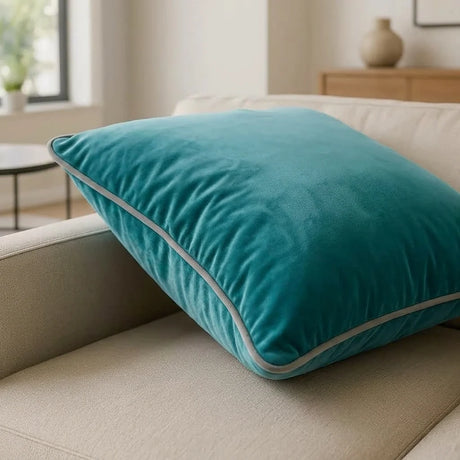 Piped Velvet Duck Egg / Silver Cushion Cover s 43cm x 43cm 43x43cm
